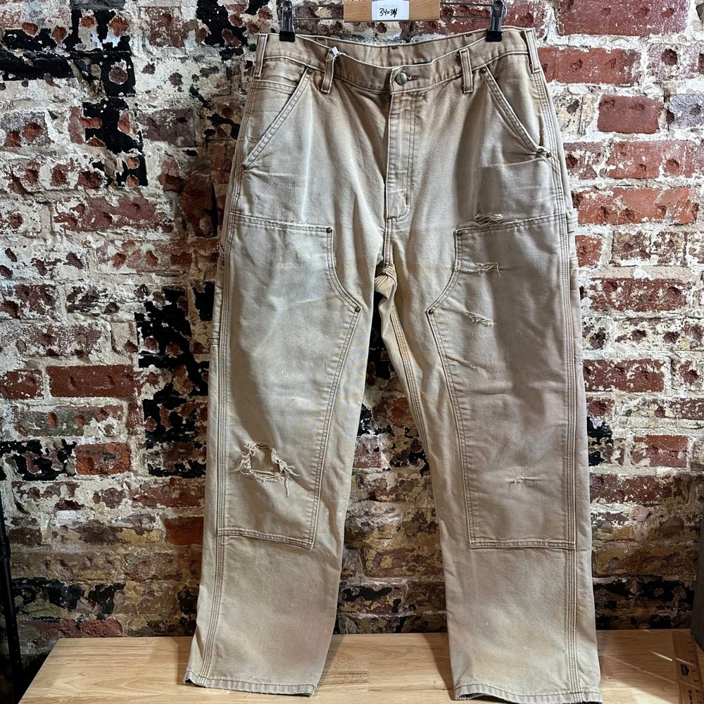 Carhartt B136 BRN Brown Double Knee Workwear Loose Fit Pants Mens 34x34